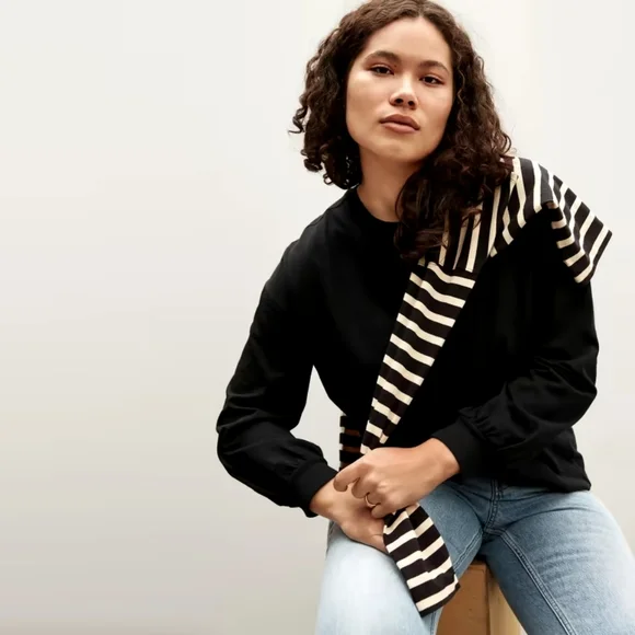 Everlane Long Sleeve Tee Black Shirt Crew Oversized Organic Cotton Women - Picture 13 of 13